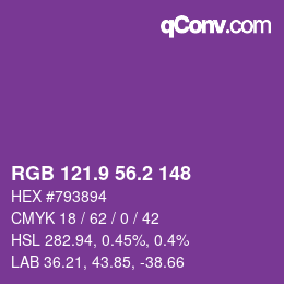 カラーコード: RGB 121.9 56.2 148 | qconv.com
