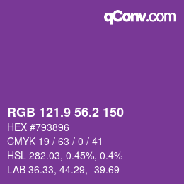 カラーコード: RGB 121.9 56.2 150 | qconv.com