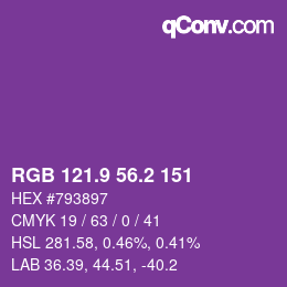 カラーコード: RGB 121.9 56.2 151 | qconv.com