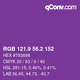 カラーコード: RGB 121.9 56.2 152 | qconv.com