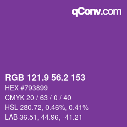 カラーコード: RGB 121.9 56.2 153 | qconv.com
