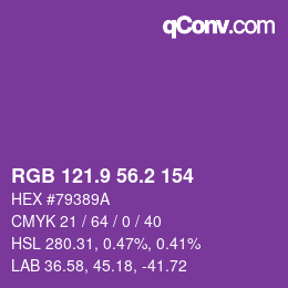 カラーコード: RGB 121.9 56.2 154 | qconv.com