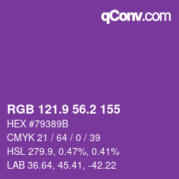 カラーコード: RGB 121.9 56.2 155 | qconv.com