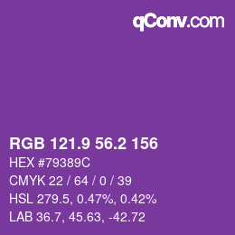 カラーコード: RGB 121.9 56.2 156 | qconv.com