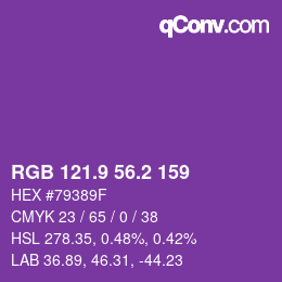 カラーコード: RGB 121.9 56.2 159 | qconv.com