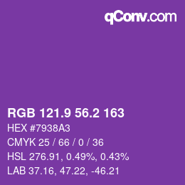 カラーコード: RGB 121.9 56.2 163 | qconv.com