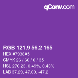 カラーコード: RGB 121.9 56.2 165 | qconv.com