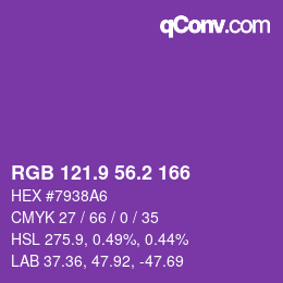 カラーコード: RGB 121.9 56.2 166 | qconv.com