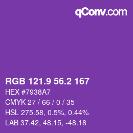 カラーコード: RGB 121.9 56.2 167 | qconv.com