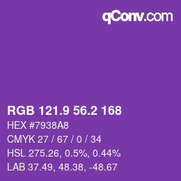 カラーコード: RGB 121.9 56.2 168 | qconv.com