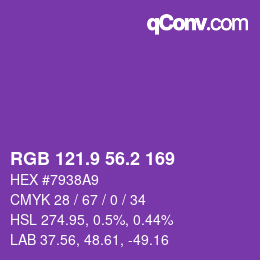 カラーコード: RGB 121.9 56.2 169 | qconv.com