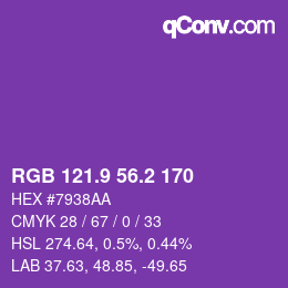 カラーコード: RGB 121.9 56.2 170 | qconv.com