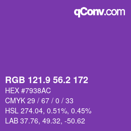 カラーコード: RGB 121.9 56.2 172 | qconv.com