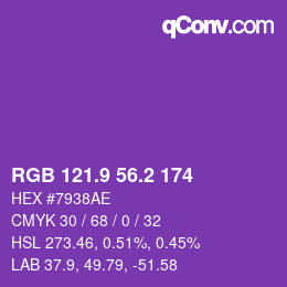 カラーコード: RGB 121.9 56.2 174 | qconv.com