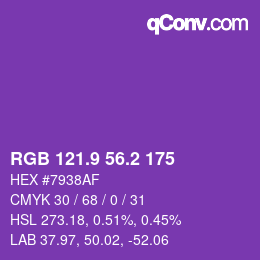 カラーコード: RGB 121.9 56.2 175 | qconv.com