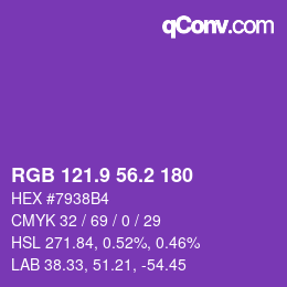 カラーコード: RGB 121.9 56.2 180 | qconv.com