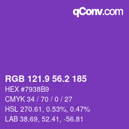 カラーコード: RGB 121.9 56.2 185 | qconv.com