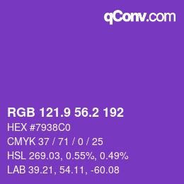 カラーコード: RGB 121.9 56.2 192 | qconv.com