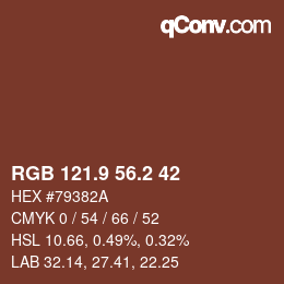カラーコード: RGB 121.9 56.2 42 | qconv.com