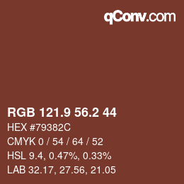カラーコード: RGB 121.9 56.2 44 | qconv.com