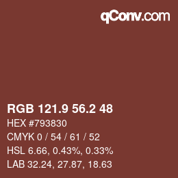 カラーコード: RGB 121.9 56.2 48 | qconv.com