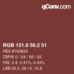 カラーコード: RGB 121.9 56.2 51 | qconv.com