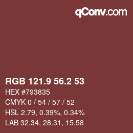 カラーコード: RGB 121.9 56.2 53 | qconv.com