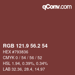 Color code: RGB 121.9 56.2 54 | qconv.com
