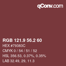 カラーコード: RGB 121.9 56.2 60 | qconv.com