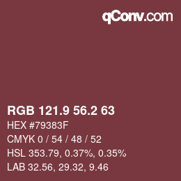 Farbcode: RGB 121.9 56.2 63 | qconv.com