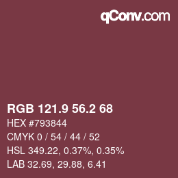 Color code: RGB 121.9 56.2 68 | qconv.com