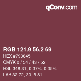 カラーコード: RGB 121.9 56.2 69 | qconv.com