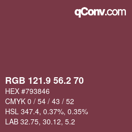 カラーコード: RGB 121.9 56.2 70 | qconv.com