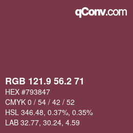 カラーコード: RGB 121.9 56.2 71 | qconv.com