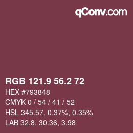 カラーコード: RGB 121.9 56.2 72 | qconv.com