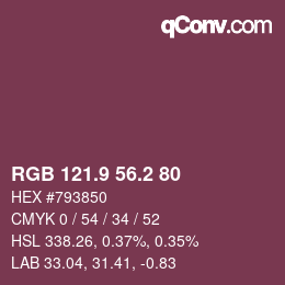 カラーコード: RGB 121.9 56.2 80 | qconv.com