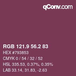 カラーコード: RGB 121.9 56.2 83 | qconv.com