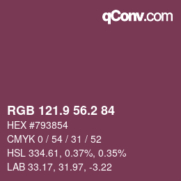 カラーコード: RGB 121.9 56.2 84 | qconv.com