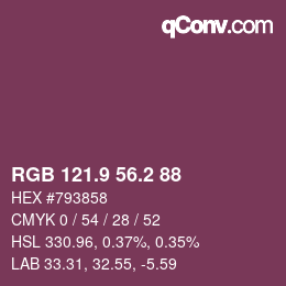 カラーコード: RGB 121.9 56.2 88 | qconv.com
