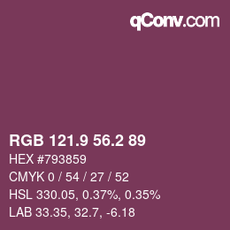 カラーコード: RGB 121.9 56.2 89 | qconv.com