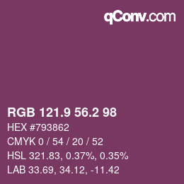 カラーコード: RGB 121.9 56.2 98 | qconv.com