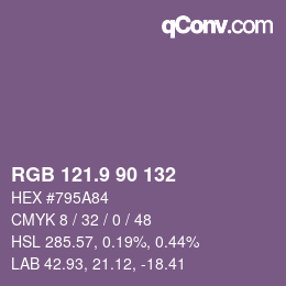 カラーコード: RGB 121.9 90 132 | qconv.com