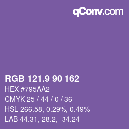 カラーコード: RGB 121.9 90 162 | qconv.com