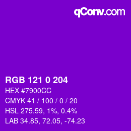颜色代码: RGB 121 0 204 | qconv.com