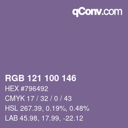 颜色代码: RGB 121 100 146 | qconv.com
