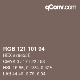 Color code: RGB 121 101 94 | qconv.com