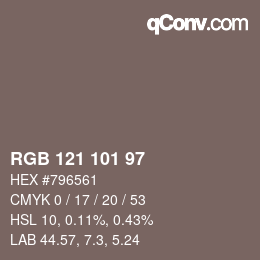 カラーコード: RGB 121 101 97 | qconv.com