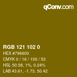 Color code: RGB 121 102 0 | qconv.com