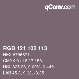 Color code: RGB 121 102 113 | qconv.com