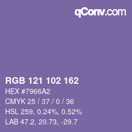 Color code: RGB 121 102 162 | qconv.com